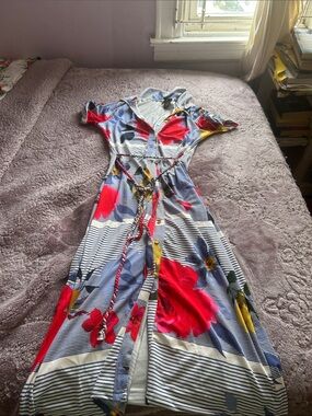 Rainbow Floral Button-Front Maxi Dress in Red, Blue, Yellow